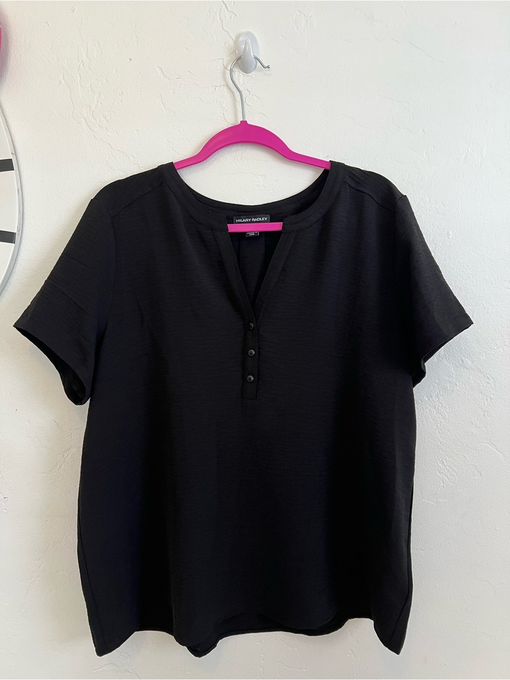 Hilary Radley Black Short Sleeve Blouse Top Size L